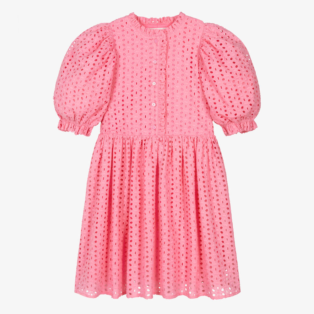 Petite Amalie-Girls Pink Cotton Eyelet Dress | Childrensalon Outlet