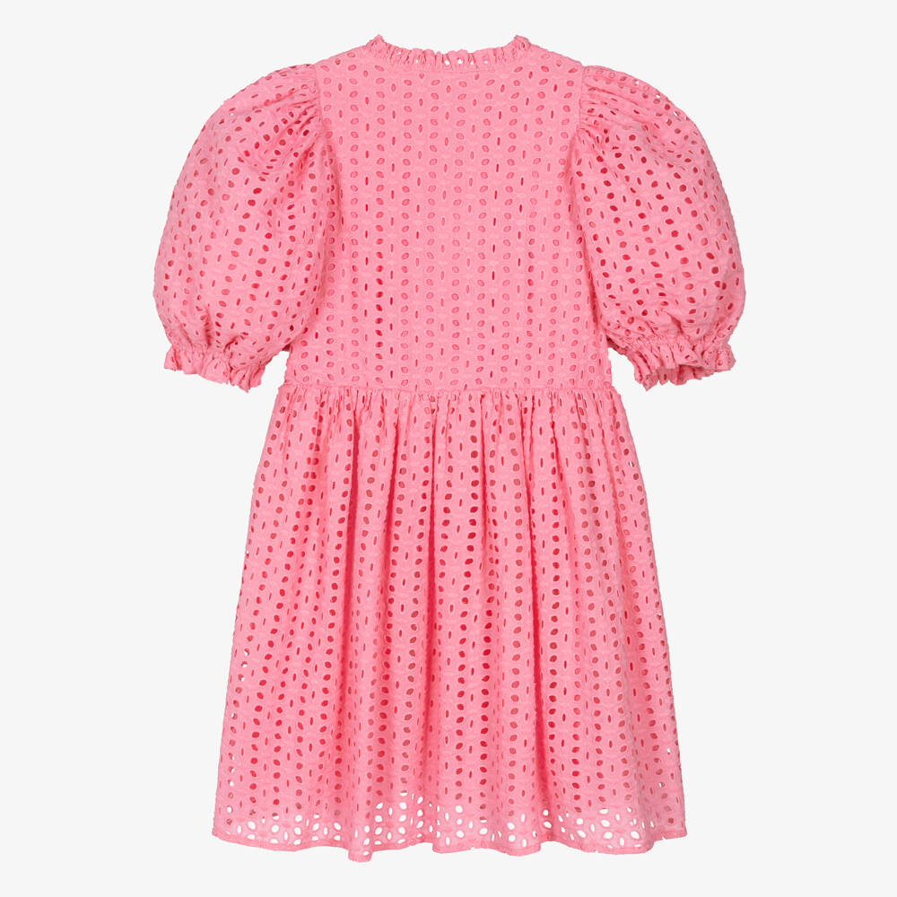 Petite Amalie-Girls Pink Cotton Eyelet Dress | Childrensalon Outlet
