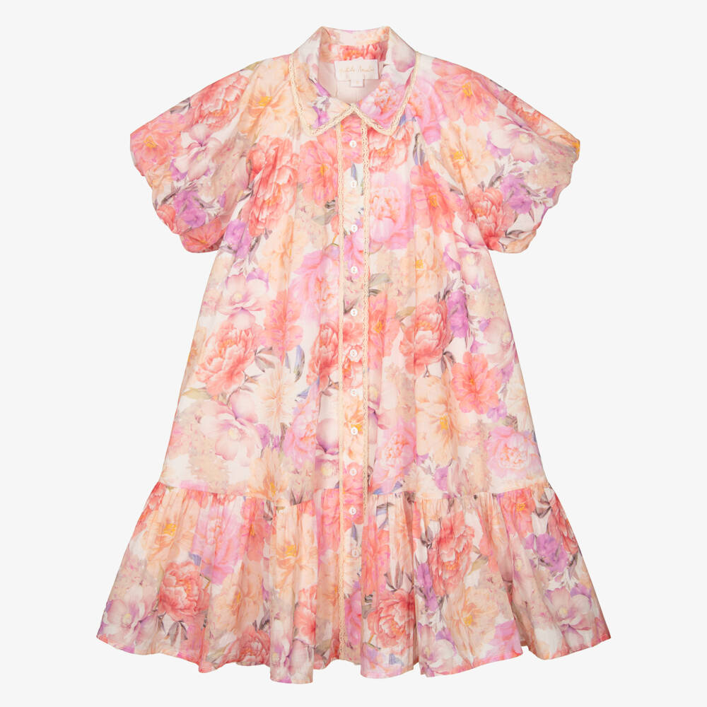 Petite Amalie-Girls Pink Cotton Floral Print Dress | Childrensalon Outlet