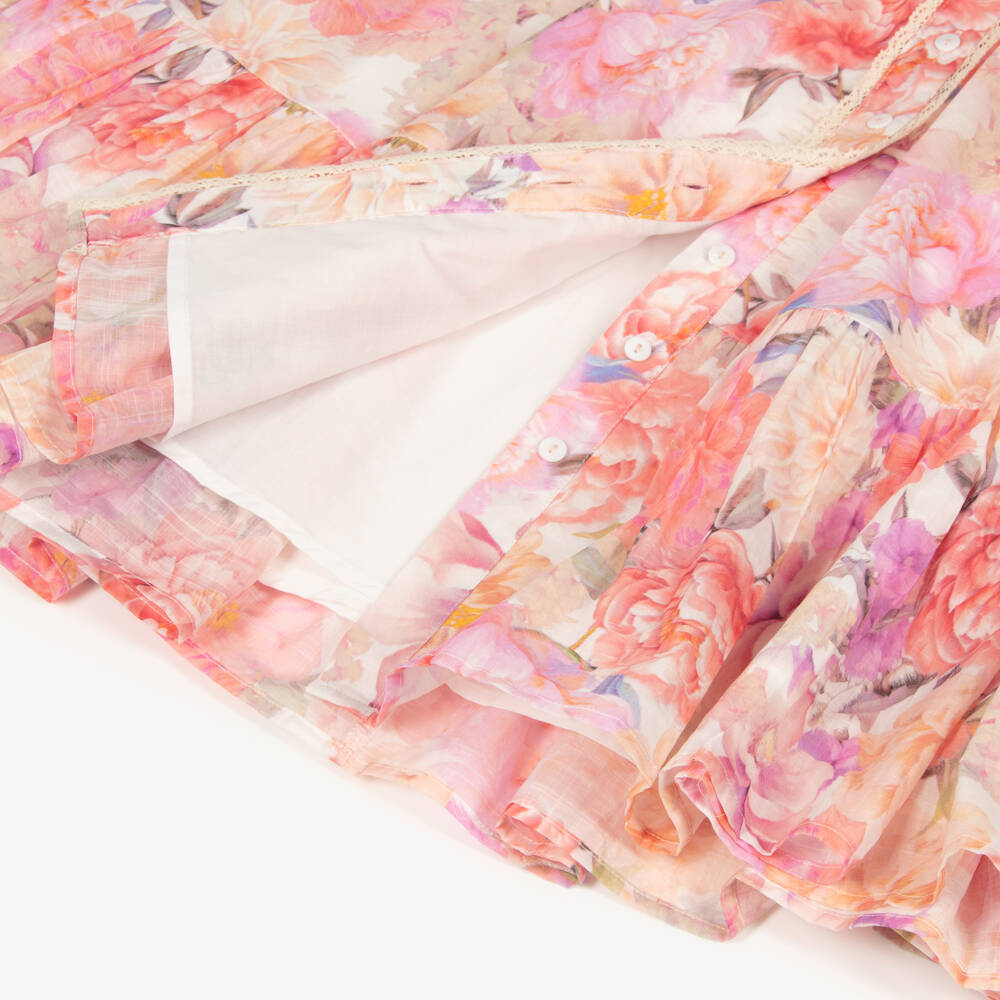 Petite Amalie-Girls Pink Cotton Floral Print Dress | Childrensalon Outlet