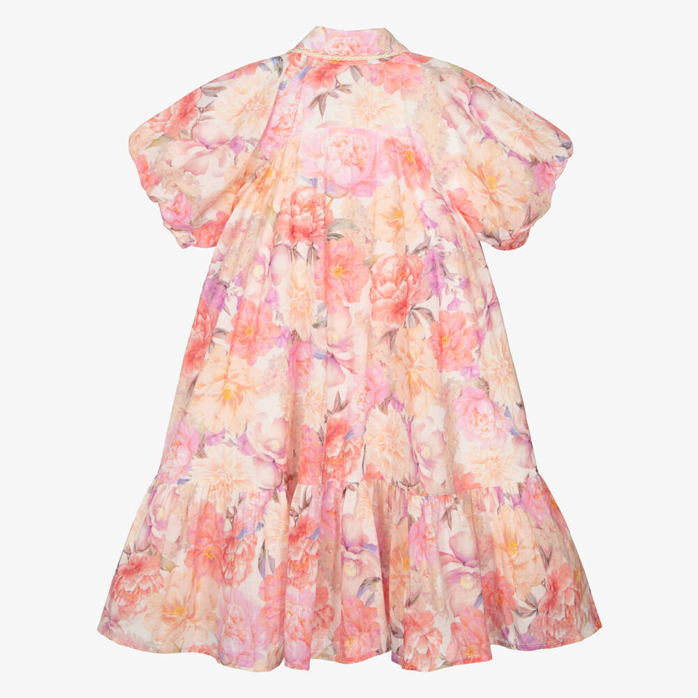 Petite Amalie-Girls Pink Cotton Floral Print Dress | Childrensalon Outlet