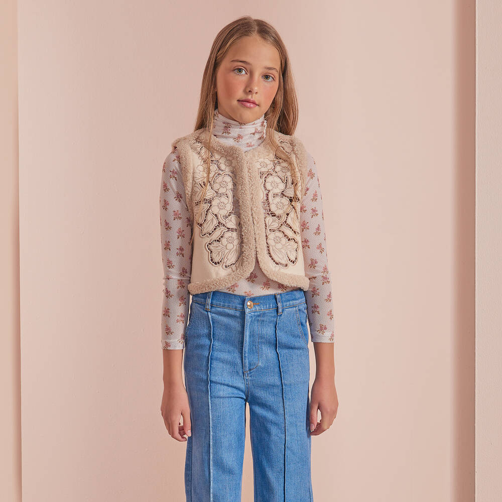 Petite Amalie-Girls Pink Embroidered Floral Gilet | Childrensalon Outlet