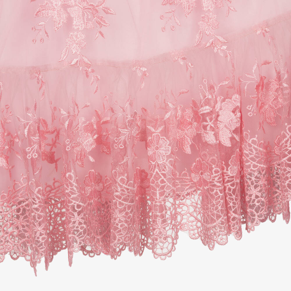 Petite Amalie-Girls Pink Embroidered Tulle Dress with Angel Sleeves | Childrensalon Outlet