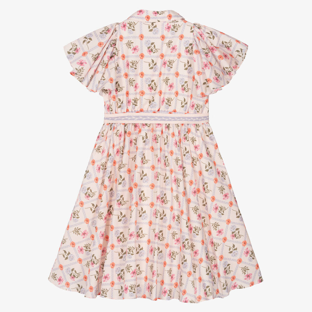 Petite Amalie-Girls Pink Floral Belted Cotton Dress | Childrensalon Outlet