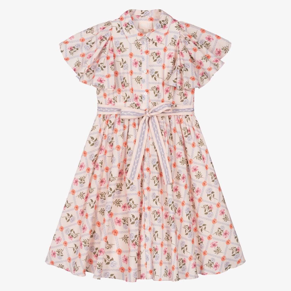 Petite Amalie-Girls Pink Floral Belted Cotton Dress | Childrensalon Outlet