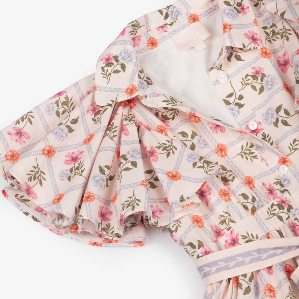 Petite Amalie-Girls Pink Floral Belted Cotton Dress | Childrensalon Outlet