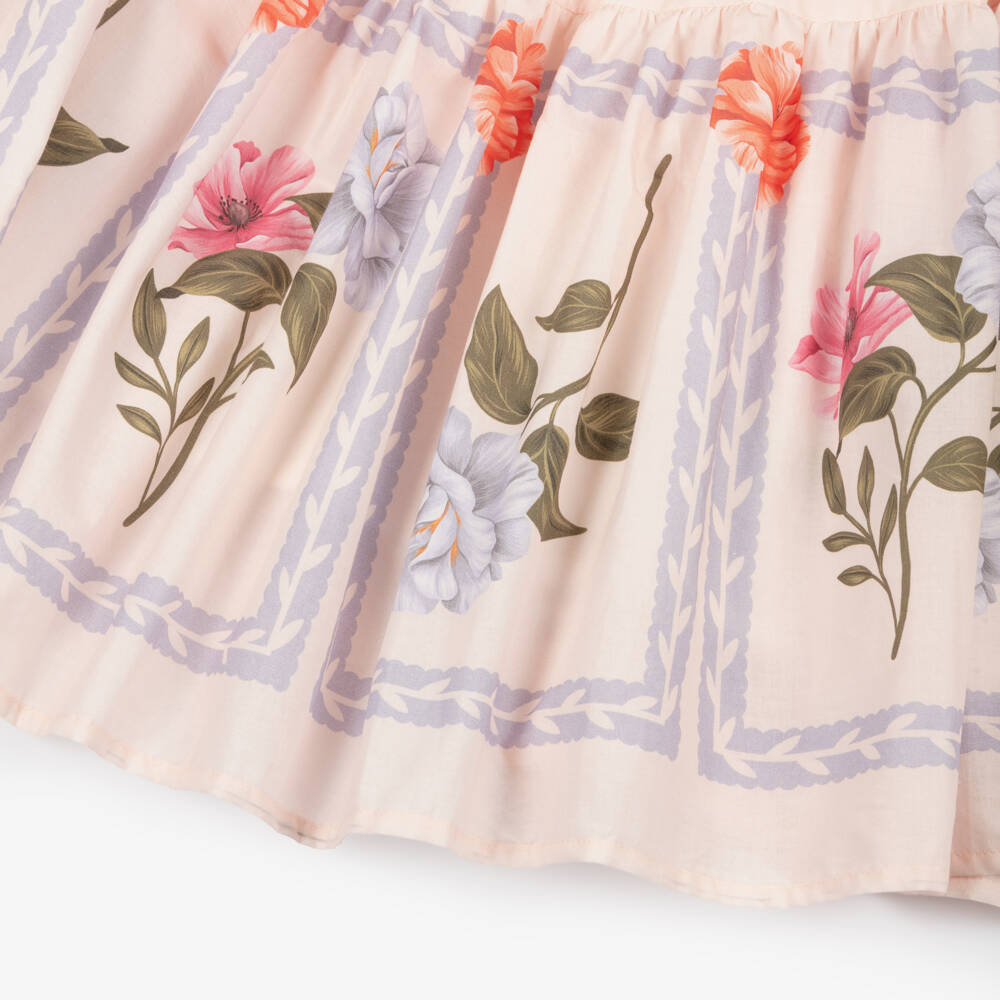Petite Amalie-Girls Pink Floral Ruffled Cotton Dress | Childrensalon Outlet