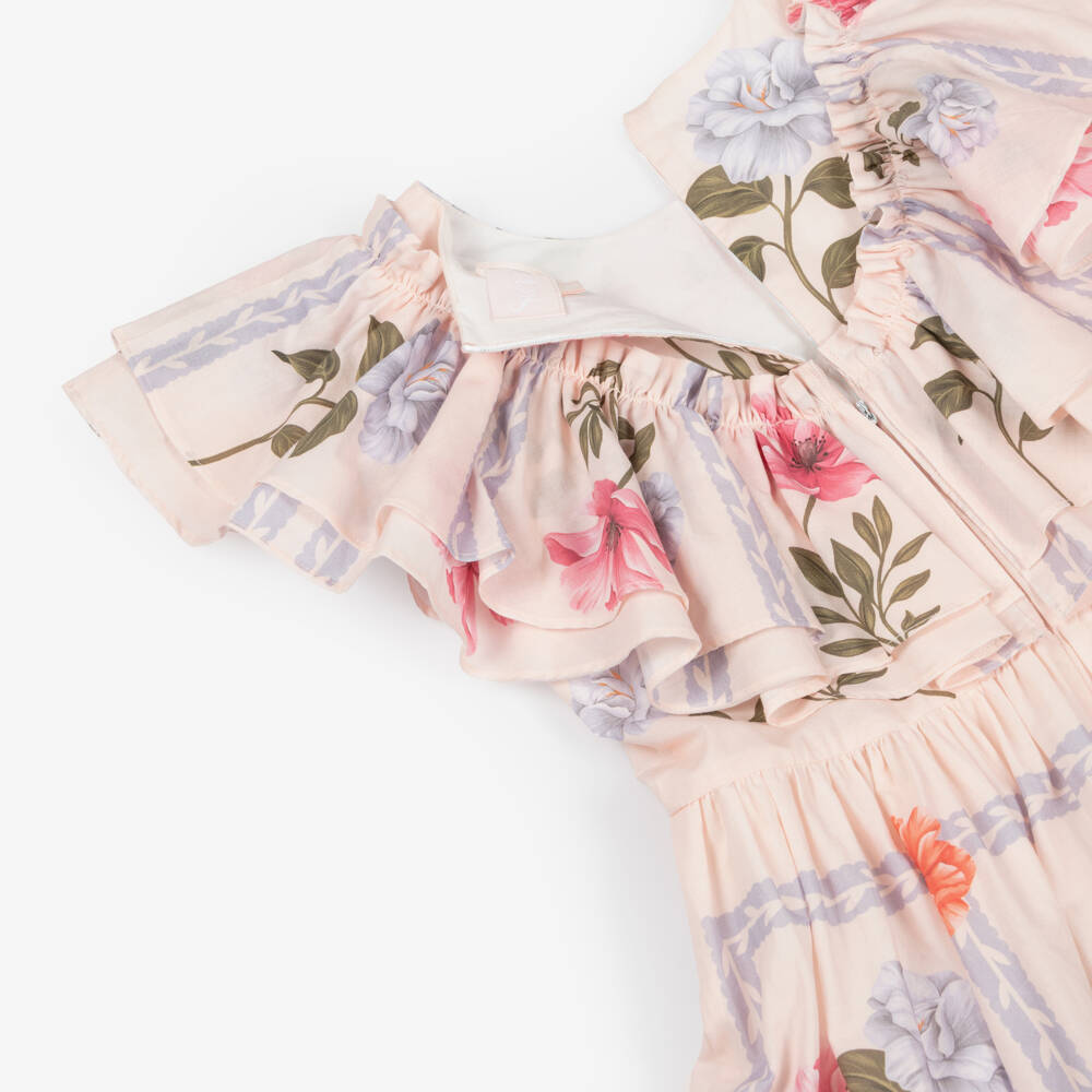 Petite Amalie-Girls Pink Floral Ruffled Cotton Dress | Childrensalon Outlet