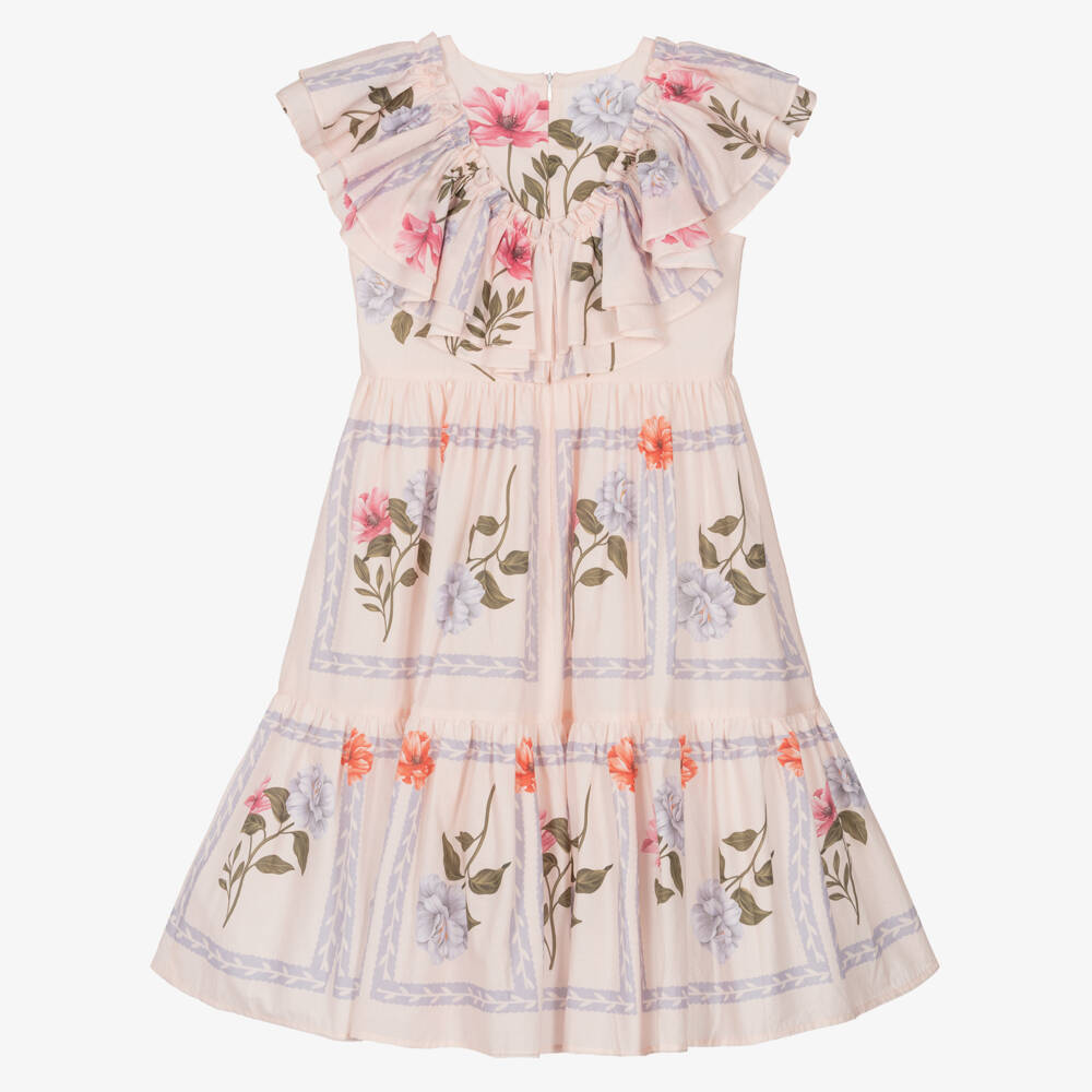 Petite Amalie-Girls Pink Floral Ruffled Cotton Dress | Childrensalon Outlet
