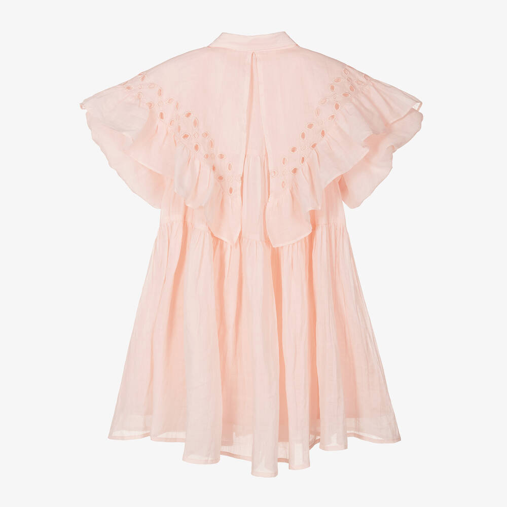 Petite Amalie - Girls Pink Linen Puffed Sleeve Dress | Childrensalon Outlet