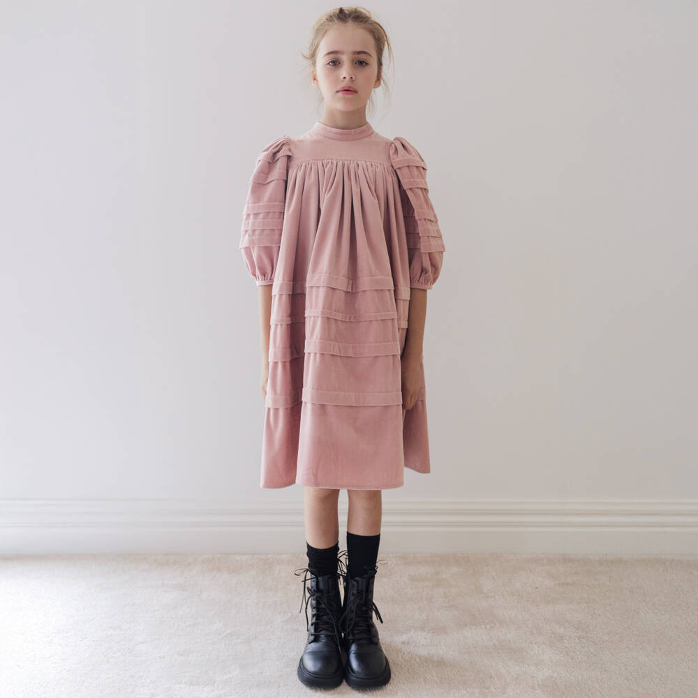 Petite Amalie-Girls Pink Needlecord Tiered Dress | Childrensalon Outlet