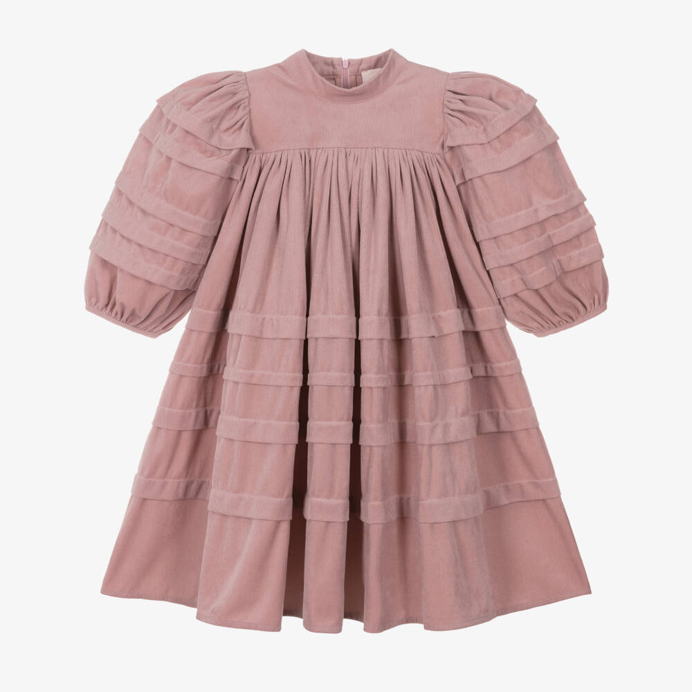 Petite Amalie-Girls Pink Needlecord Tiered Dress | Childrensalon Outlet