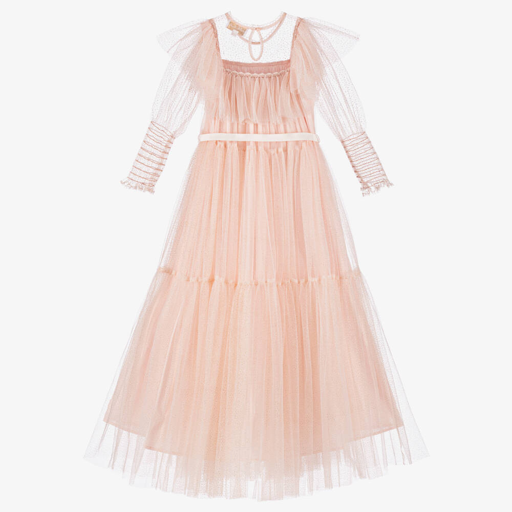 Petite Amalie-Girls Pink Shimmer Tulle Gown | Childrensalon Outlet