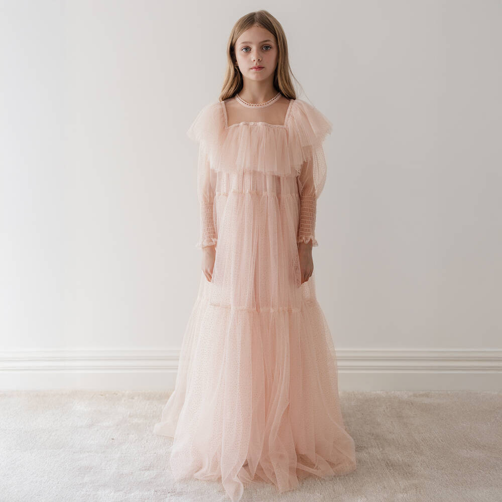 Petite Amalie-Girls Pink Shimmer Tulle Gown | Childrensalon Outlet