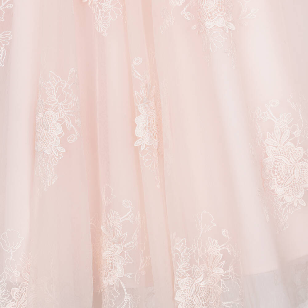 Petite Amalie-Girls Pink Tulle Dress with Floral Embroidery | Childrensalon Outlet
