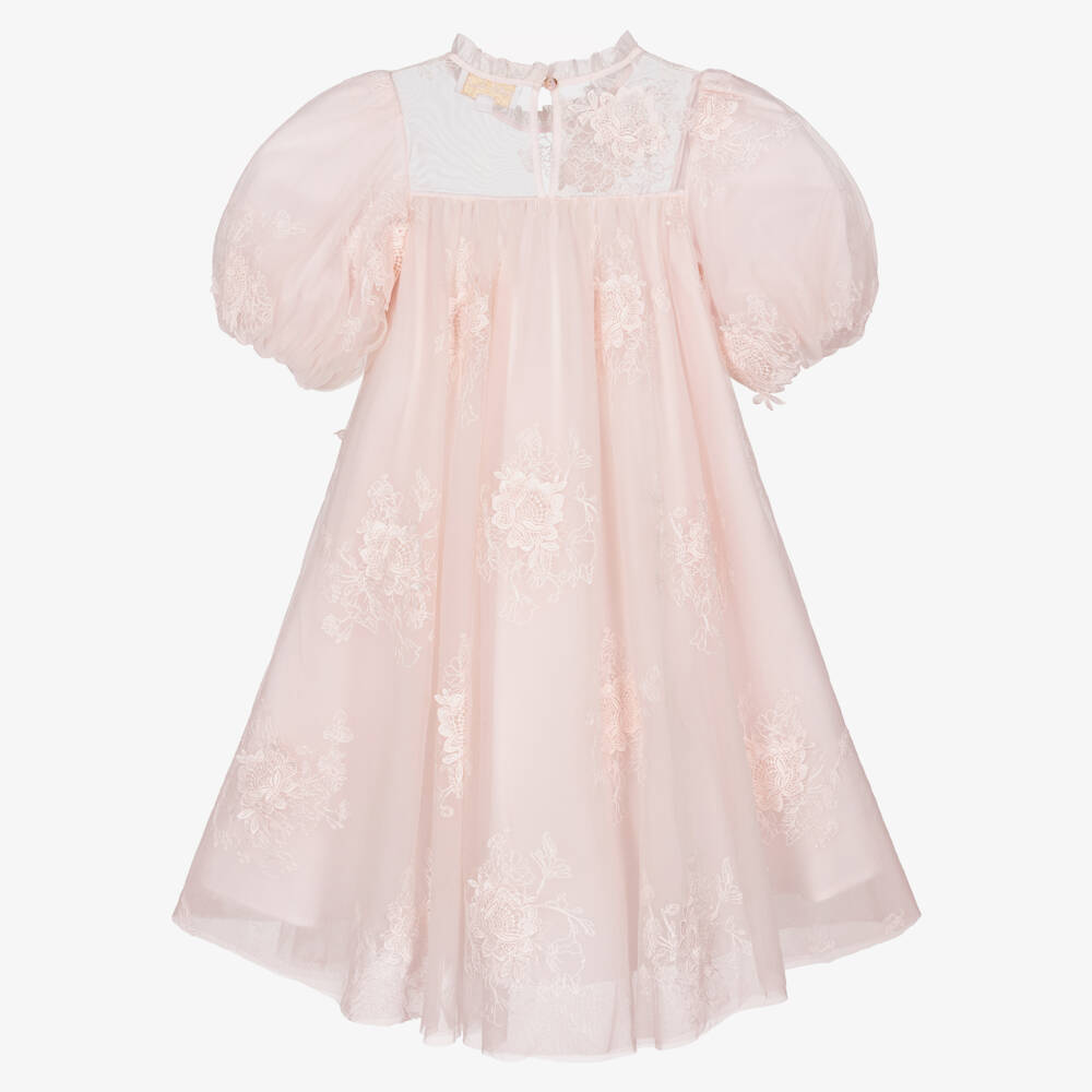 Petite Amalie-Girls Pink Tulle Dress with Floral Embroidery | Childrensalon Outlet