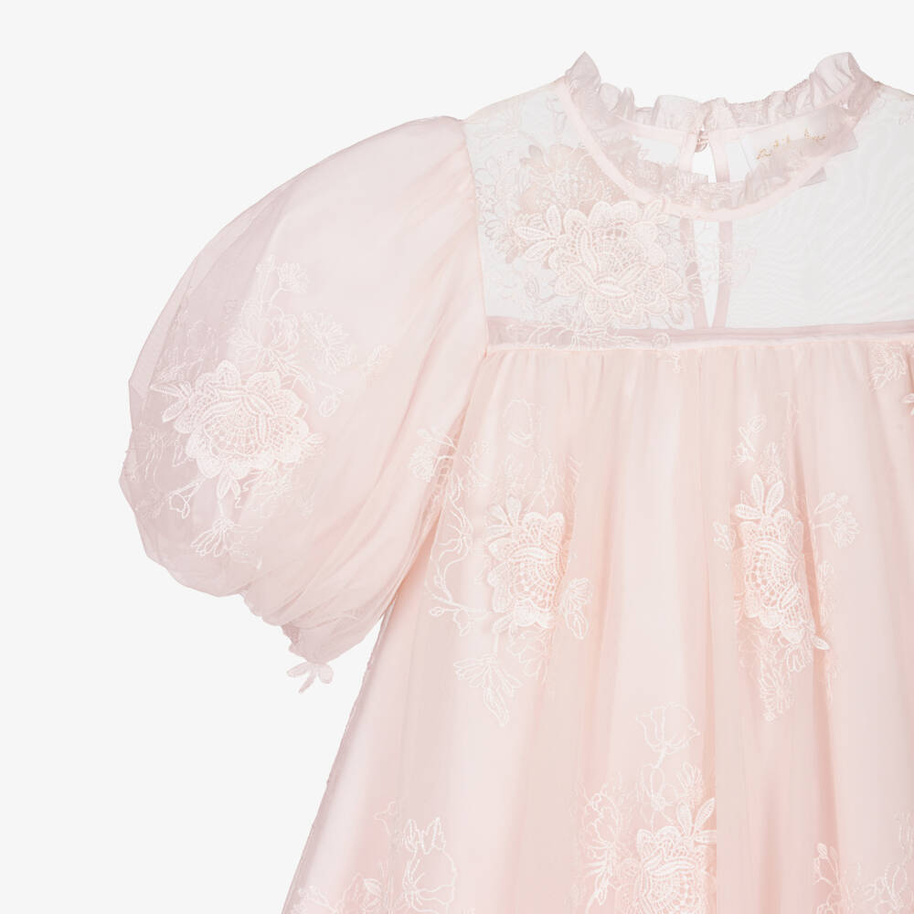 Petite Amalie-Girls Pink Tulle Dress with Floral Embroidery | Childrensalon Outlet