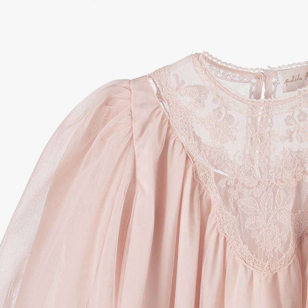 Petite Amalie-Girls Pink Tulle & Embroidered Lace Dress | Childrensalon Outlet