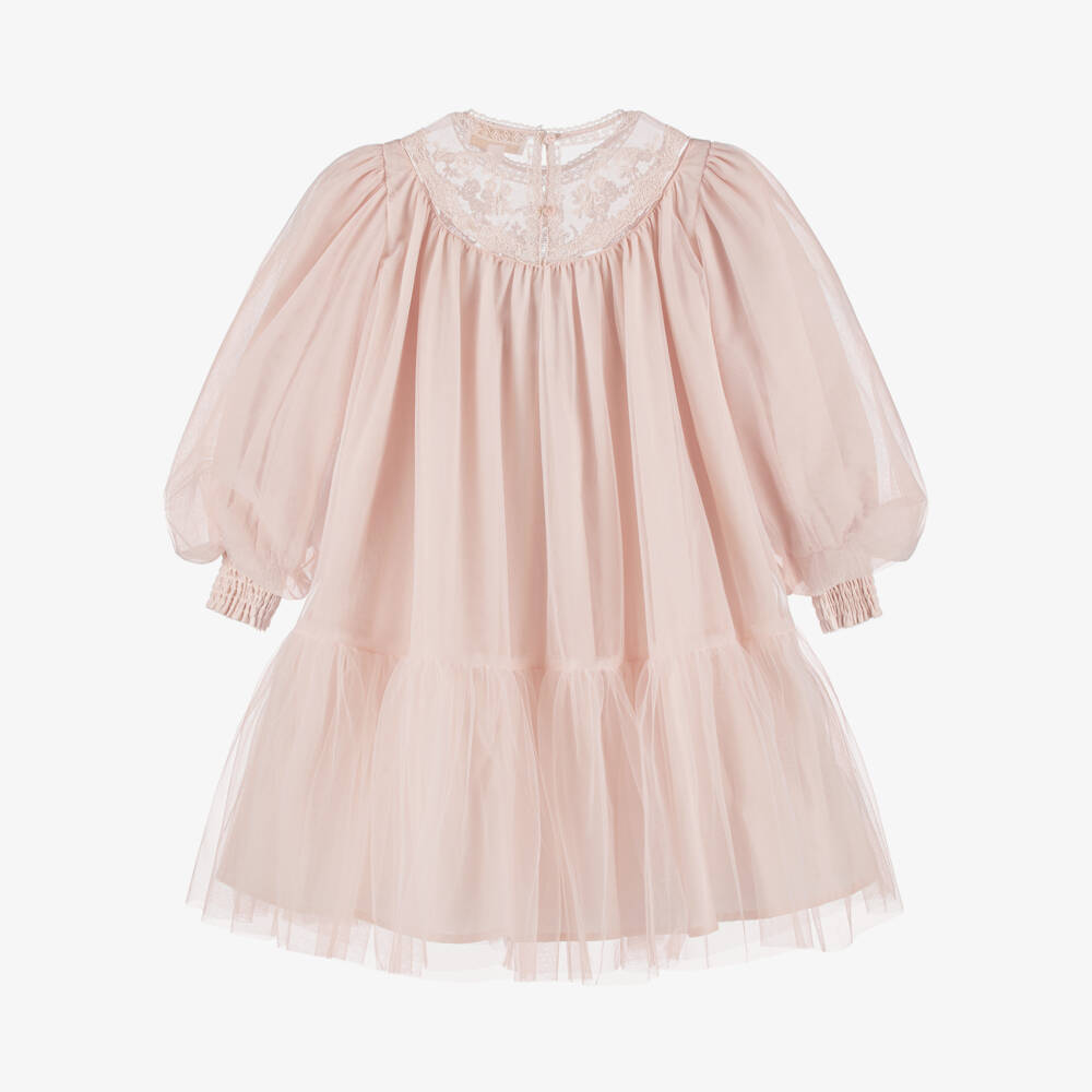 Petite Amalie-Girls Pink Tulle & Embroidered Lace Dress | Childrensalon Outlet