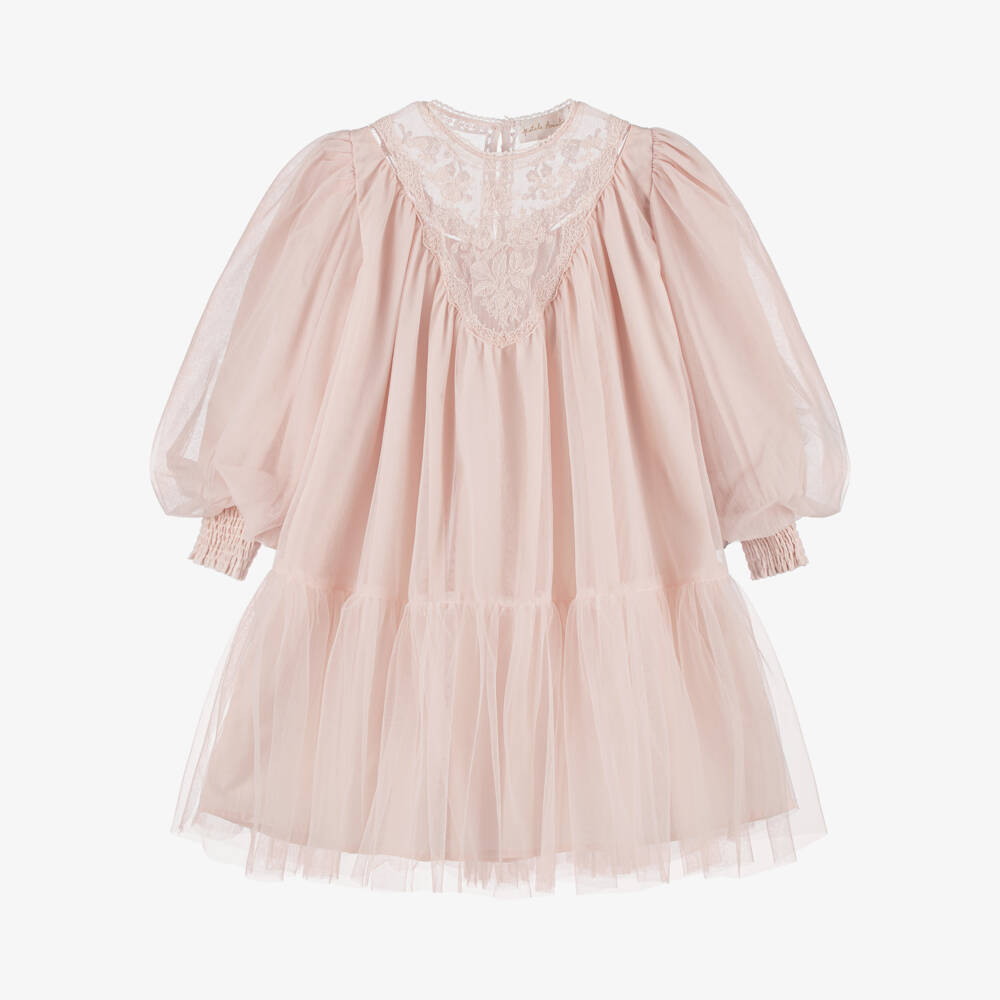 Petite Amalie-Girls Pink Tulle & Embroidered Lace Dress | Childrensalon Outlet