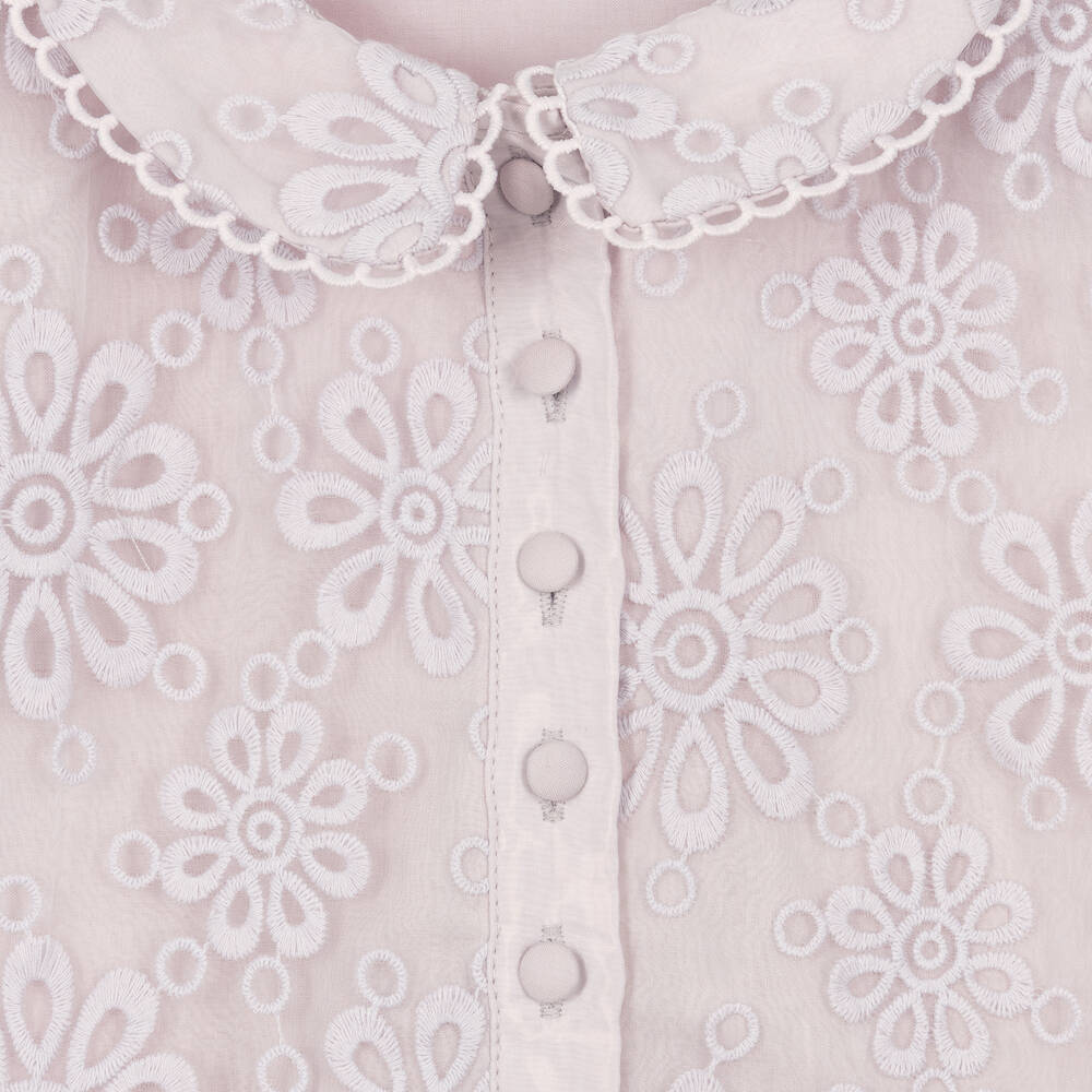 Petite Amalie-Girls Purple Embroidered Organza Blouse | Childrensalon Outlet