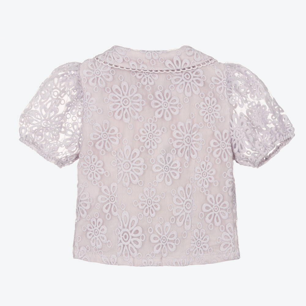 Petite Amalie-Girls Purple Embroidered Organza Blouse | Childrensalon Outlet