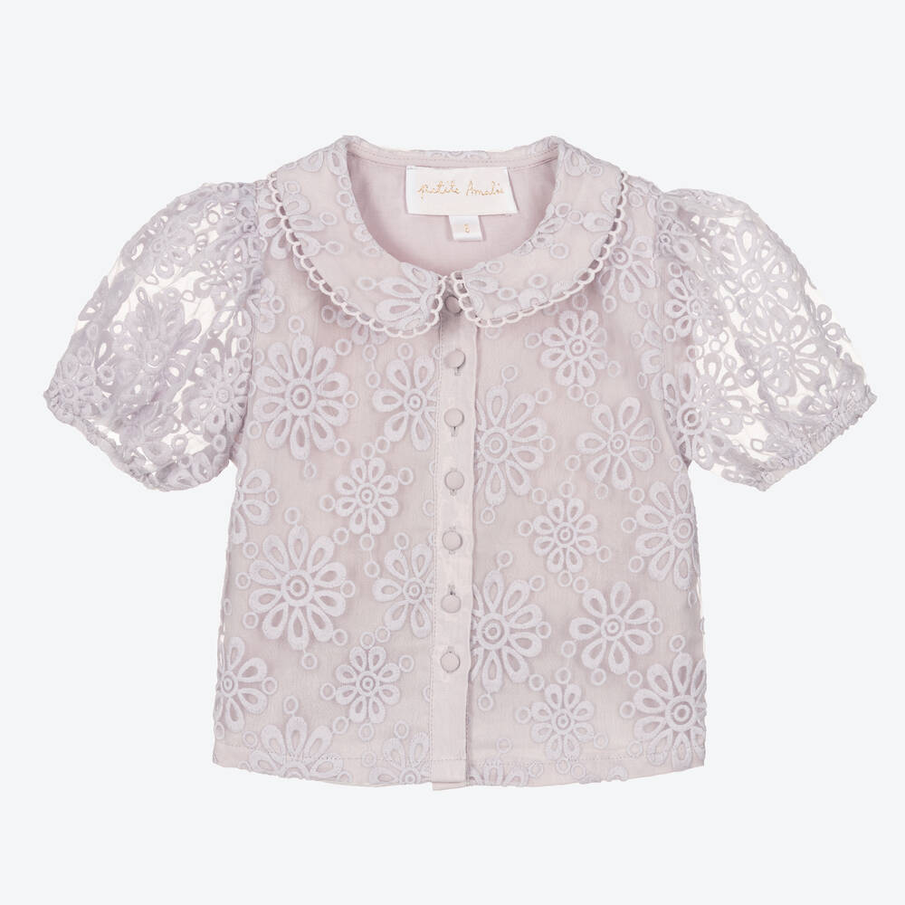 Petite Amalie - Girls Purple Embroidered Organza Blouse | Childrensalon ...