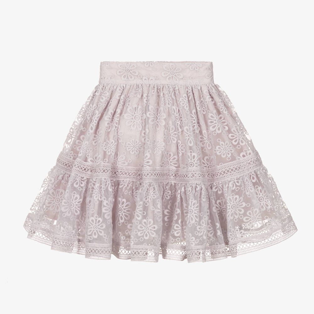 Petite Amalie-Girls Purple Embroidered Organza Skirt | Childrensalon Outlet