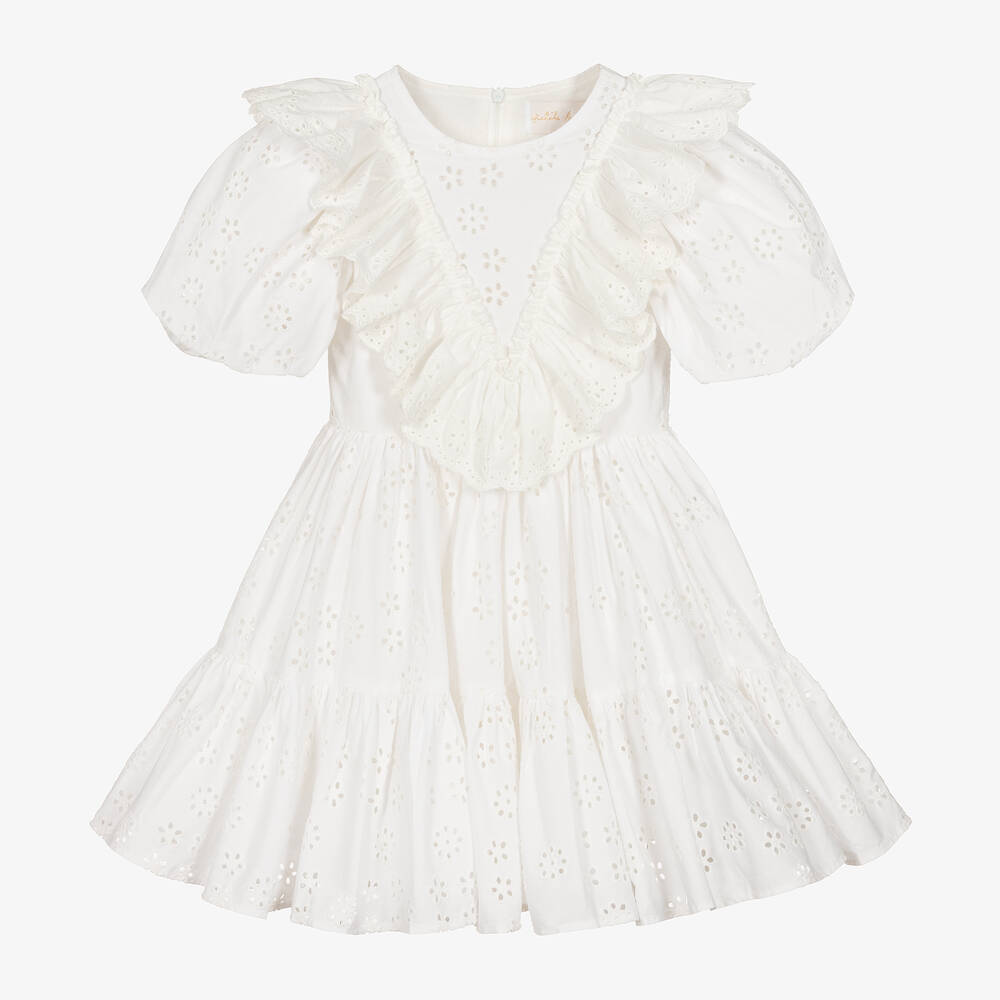 Petite Amalie - Girls White Broderie Anglaise Dress | Childrensalon Outlet