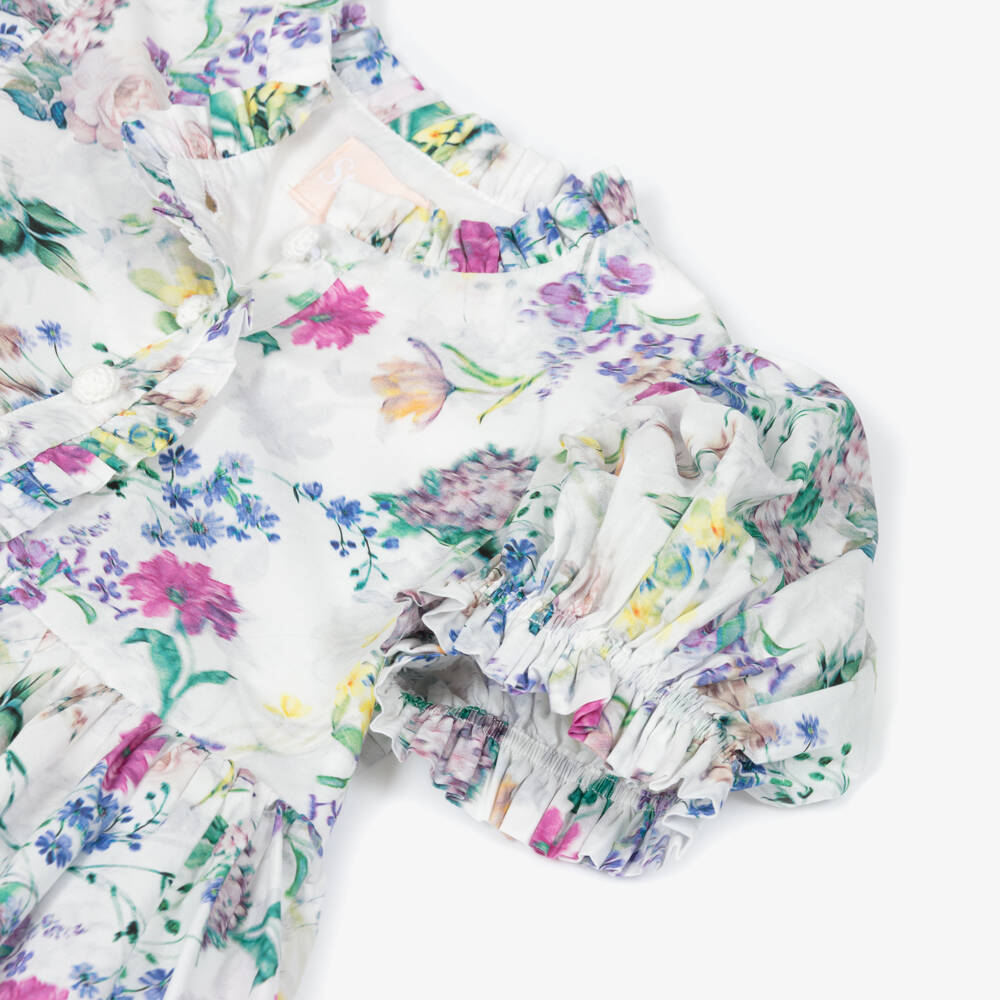 Petite Amalie-Girls White Floral Print Cotton Dress | Childrensalon Outlet