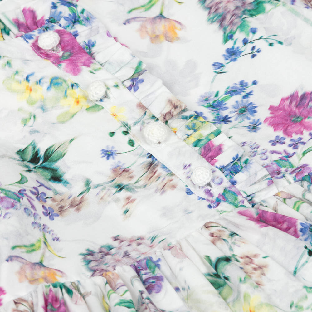 Petite Amalie-Girls White Floral Print Cotton Dress | Childrensalon Outlet