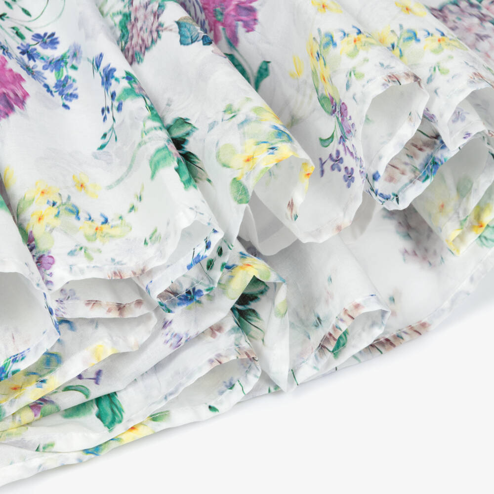 Petite Amalie-Girls White Floral Print Cotton Dress | Childrensalon Outlet