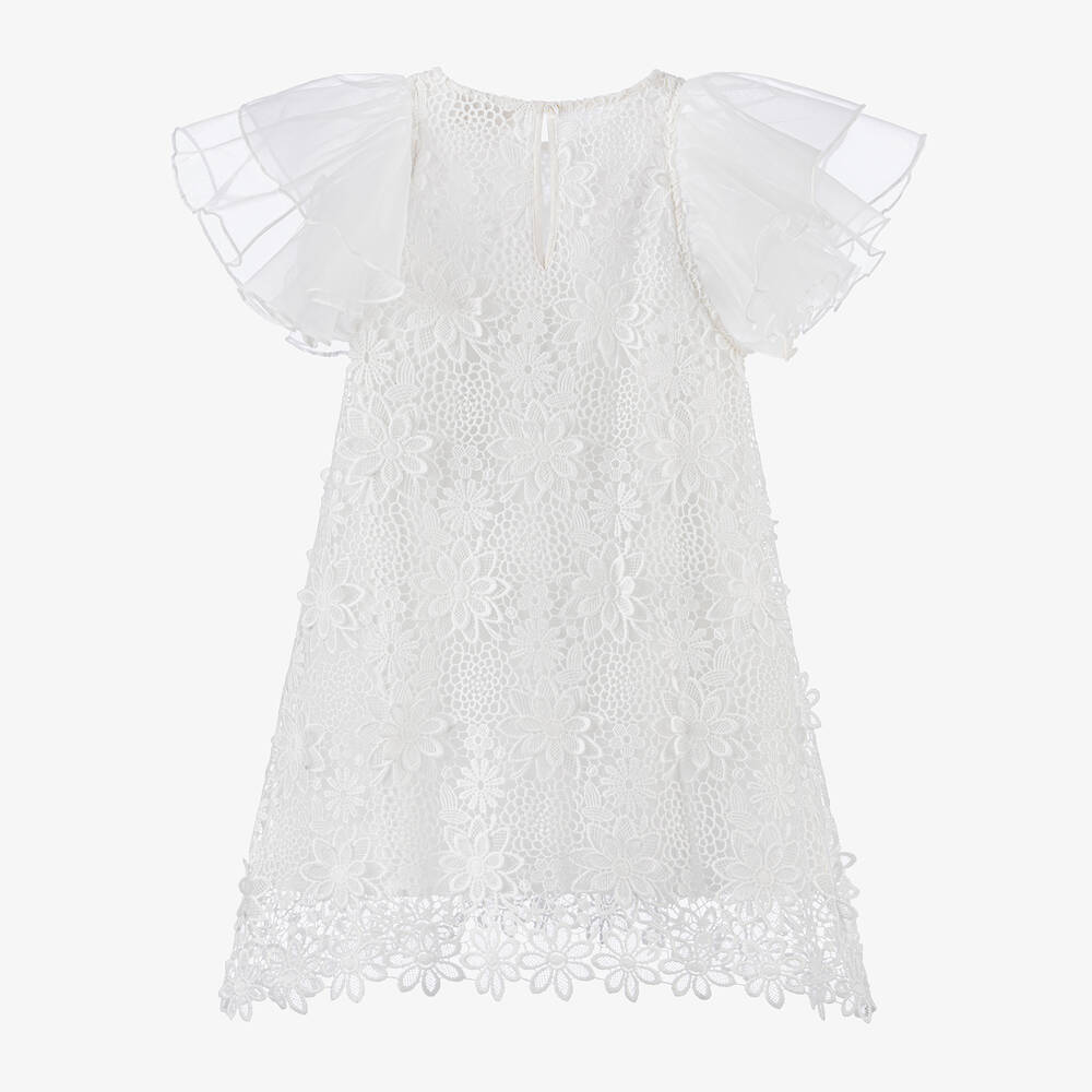 Petite Amalie-Girls White Guipure Lace Flutter Dress | Childrensalon Outlet