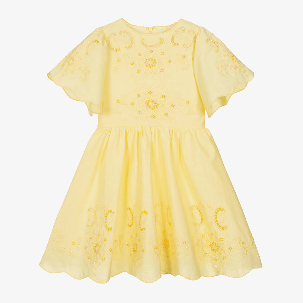Petite Amalie - Girls Yellow Cotton & Linen Dress | Childrensalon Outlet