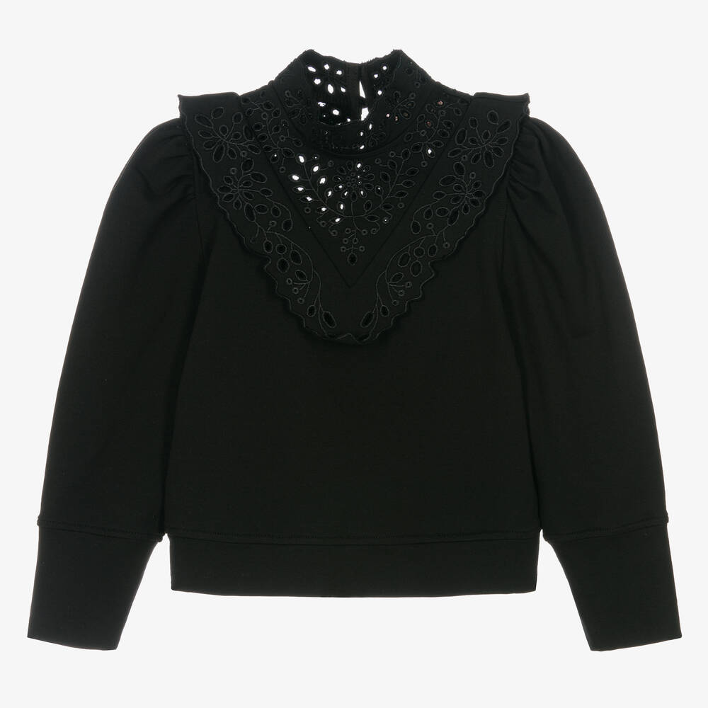 Petite Amalie - Sweat-shirt noir en coton ado fille | Childrensalon