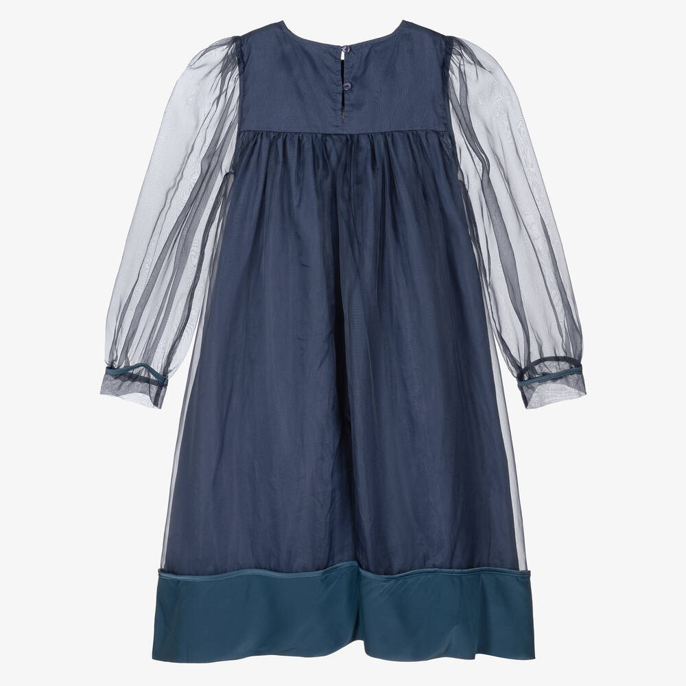 Petite Amalie-فستان حرير أورغانزا لون أزرق تينز بناتي | Childrensalon Outlet