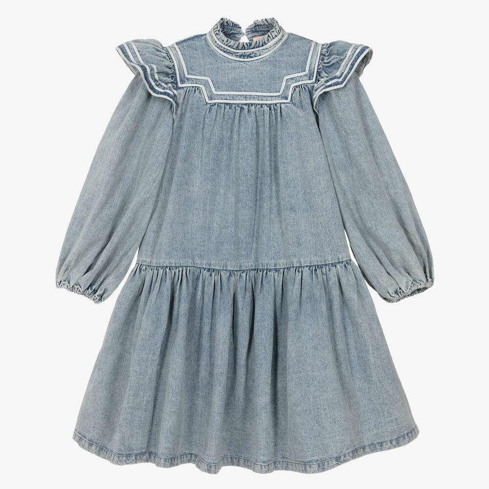 Petite Amalie - Teen Girls Blue Washed Denim Dress | Childrensalon