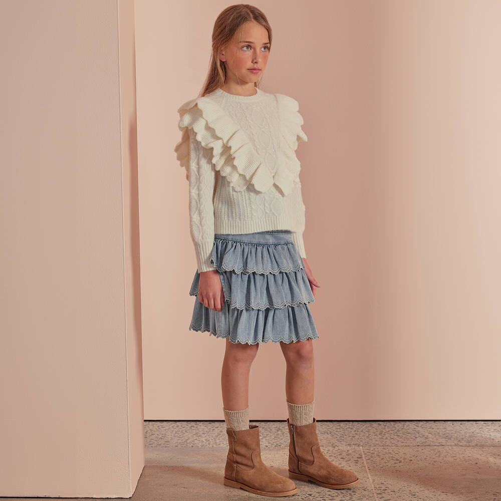 Petite Amalie-Teen Girls Ivory Cable Knit Wool Sweater | Childrensalon Outlet