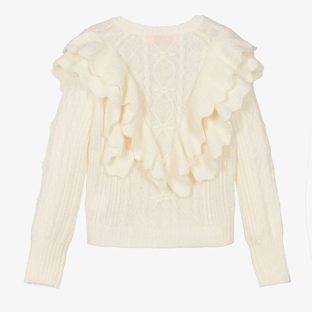Petite Amalie-Teen Girls Ivory Cable Knit Wool Sweater | Childrensalon Outlet
