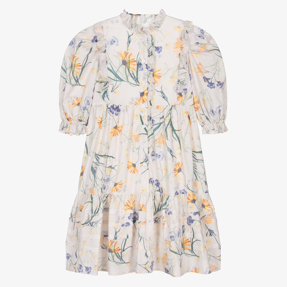 Petite Amalie-Teen Girls Ivory Floral Cotton Dress | Childrensalon Outlet