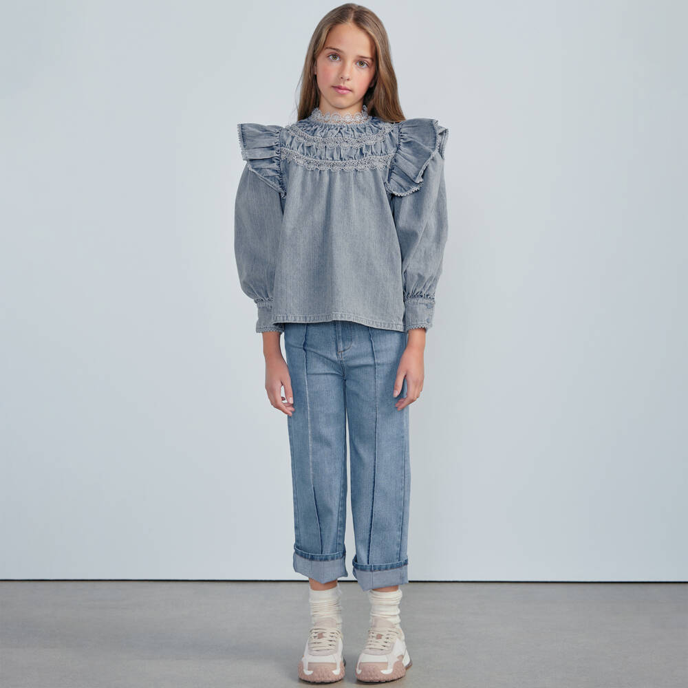 Petite Amalie-Teen Girls Light Blue Denim Pintuck Jeans | Childrensalon Outlet