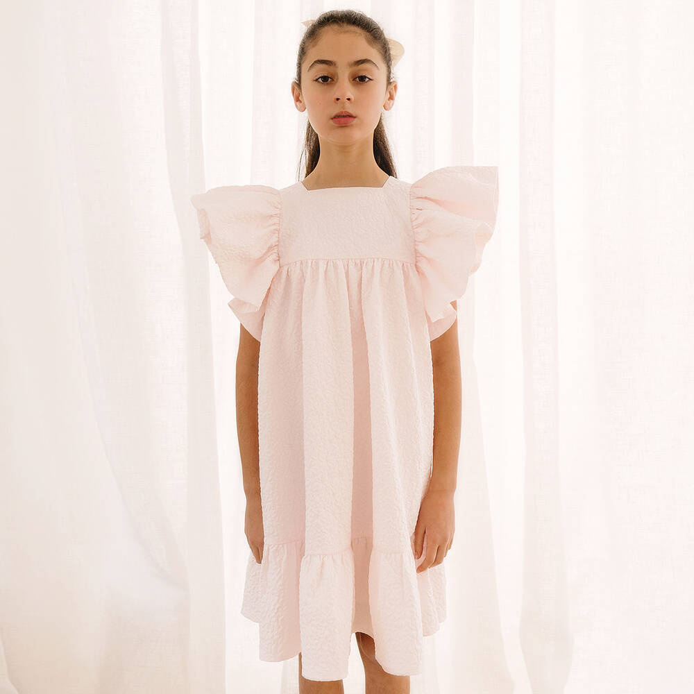 Petite Amalie-Teen Girls Pink Flutter Sleeve Dress | Childrensalon Outlet