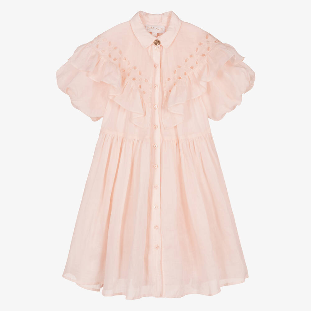 Petite Amalie - Teen Girls Pink Linen Puffed Sleeve Dress ...
