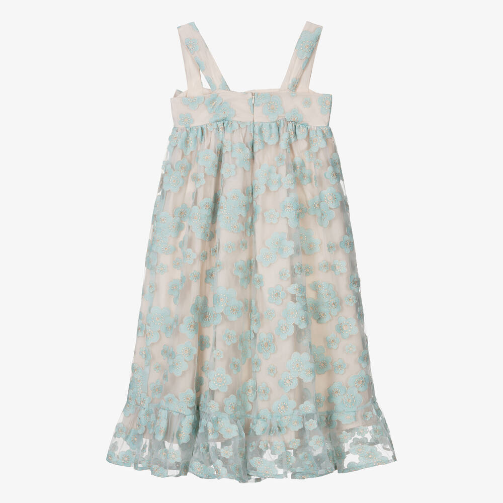 Petite Amalie-Teen Girls Turquoise Blue Embroidered Tulle Dress | Childrensalon Outlet