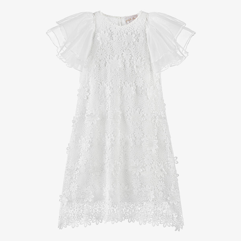 Petite Amalie - Teen Girls White Guipure Lace Flutter Dress ...