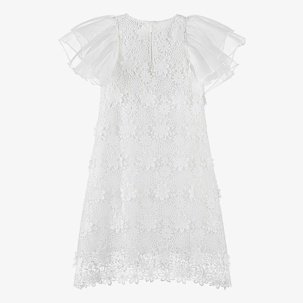 Petite Amalie-Teen Girls White Guipure Lace Flutter Dress | Childrensalon Outlet