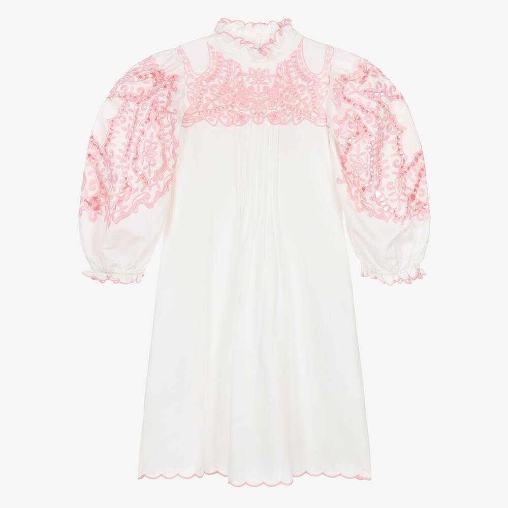Petite Amalie - Teen Girls White & Pink Embroidered Dress ...