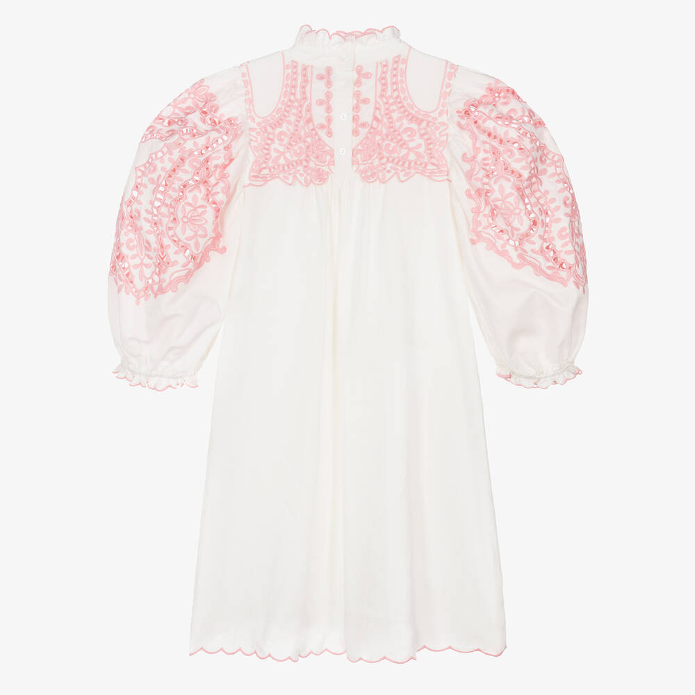 Petite Amalie - Teen Girls White & Pink Embroidered Dress ...