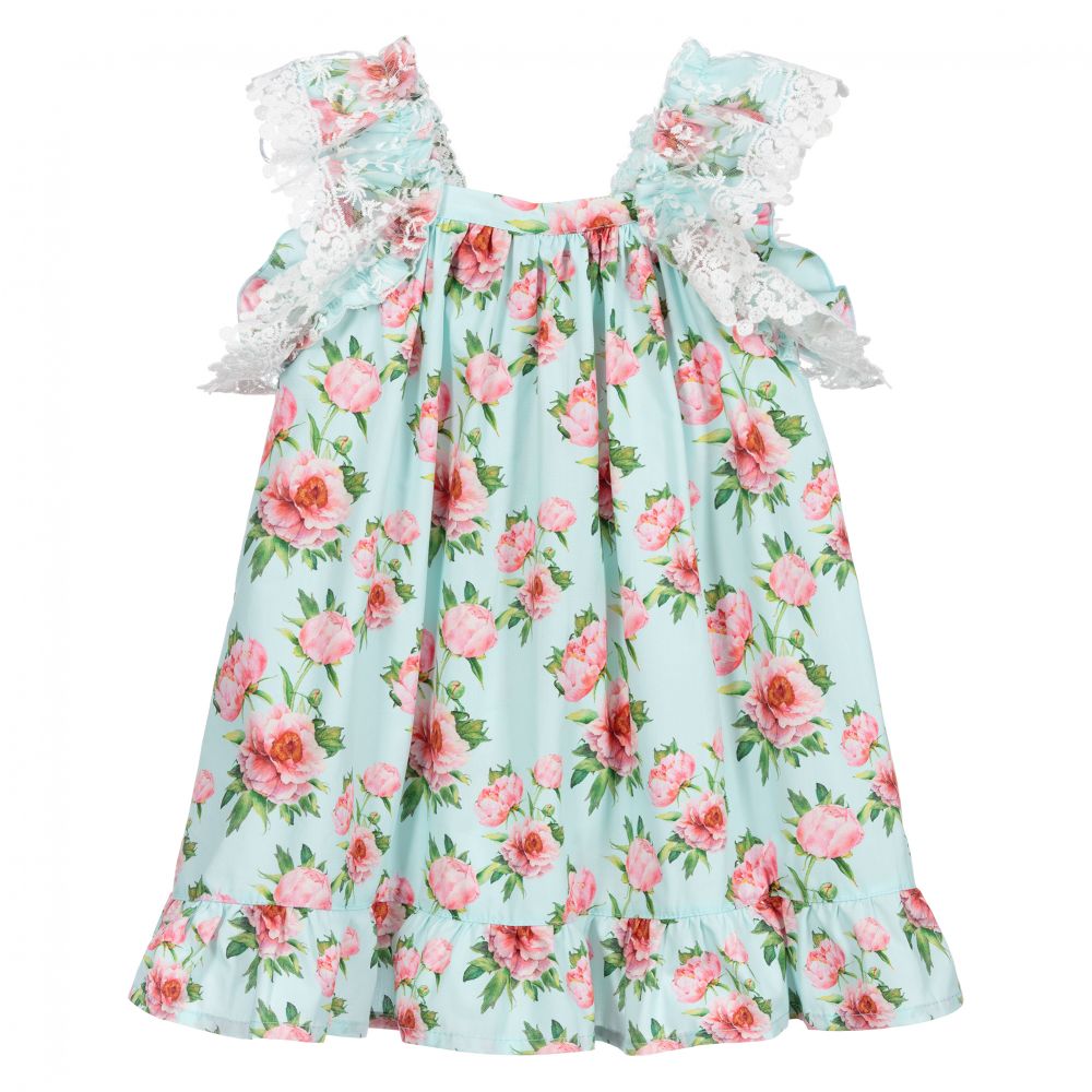 Phi Clothing - Хлопковое платье зелено-голубого и розового цвета | Childrensalon