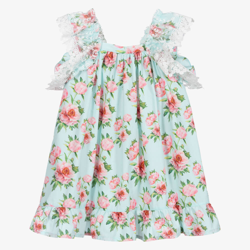 Phi Clothing-Aqua Green & Pink Cotton Dress | Childrensalon Outlet
